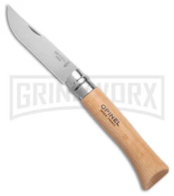 Opinel Knives No. 10 Beechwood Folding Knife - Stainless Steel Plain