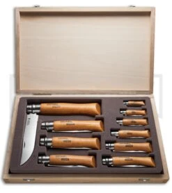 Opinel Carbon Steel Blade Folding Knife Set (Set Of 10) Beechwood