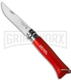 Opinel Knives No. 8 Red Beech Wood Folding Knife W/ Sheath - Stainless Steel