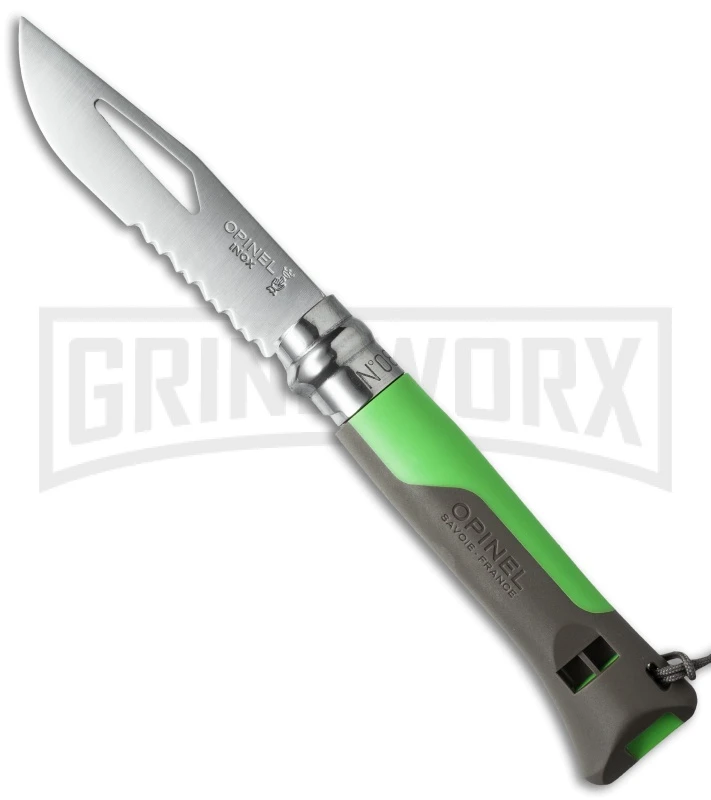 Opinel Knives No. 8 Outdoor Green Folding Knife - Stainless Steel Serr