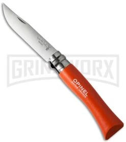 Opinel Knives No. 7 Beech Wood Orange Folding Knife - Stainless Steel Plain