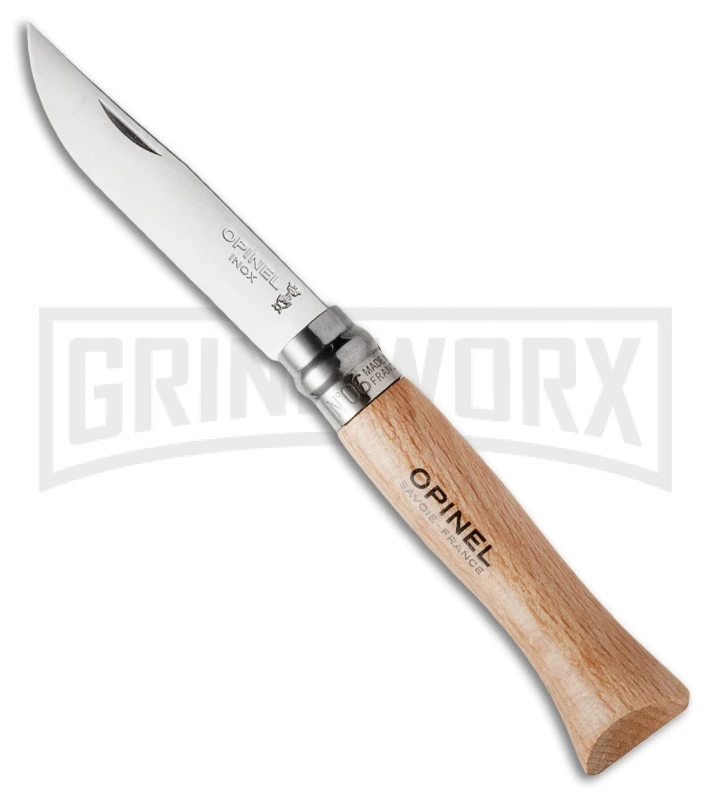 Opinel Knives No. 6 Wood Folding Knife - Stainless Steel Satin Plain
