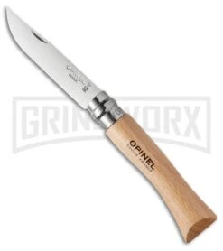 Opinel Knives No. 7 Beech Wood Folding Knife - Stainless Steel Plain
